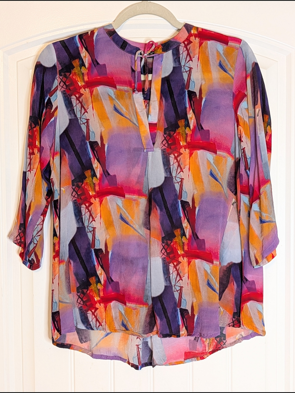 APNY Colorful Abstract Watercolor Lightweight Blouse